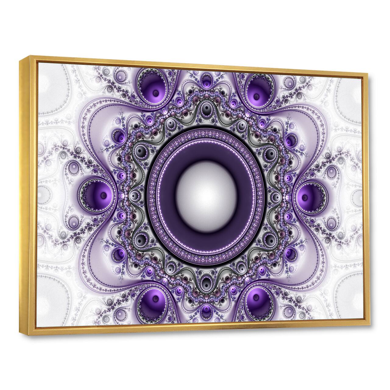 Designart - Purple Fractal Pattern with Circles - Abstract Framed Canvas Art Print